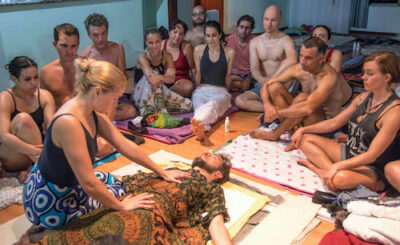 tantric massage - Liisa provides a live demonstration of Tantra Massage to students