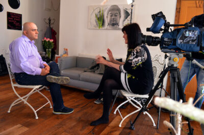 art of dying - Somananda having an interview with a local TV station