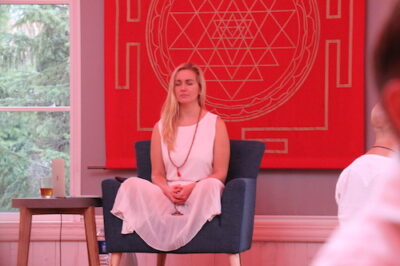 meditation - Liisa guiding a group of students in meditation